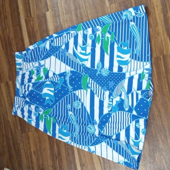 Vintage Blue and White Striped Skirt with Fish Pattern Size S - Picture 2 of 8
